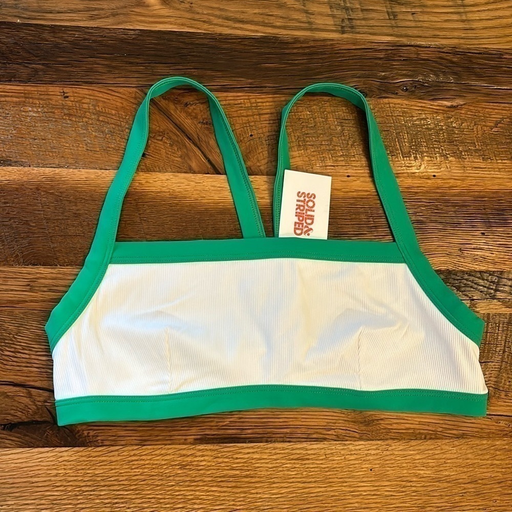 Solid & Striped Green and white Bikini Top Size‎ L NWT